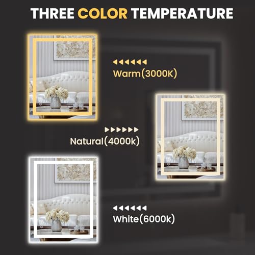 LOAAO 20X28 LED Bathroom Mirror with Lights, Anti-Fog, Dimmable, Backlit + Front Lit, Lighted Bathroom Vanity Mirror for Wall, Memory Function, Tempered Glass, Shatter-Proof, ETL Listed - Image 5