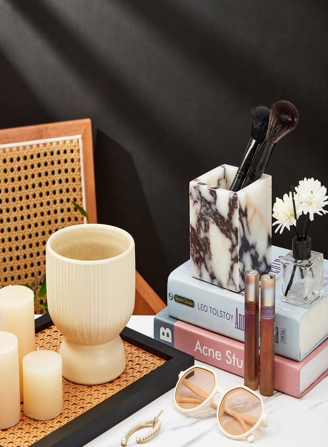 Denique Genuine Calacatta Viola Toothbrush Holders for Bathroom, Natural Marble Makeup Brush Holder, Countertop Organizer for Vanity, Dresser - Image 4
