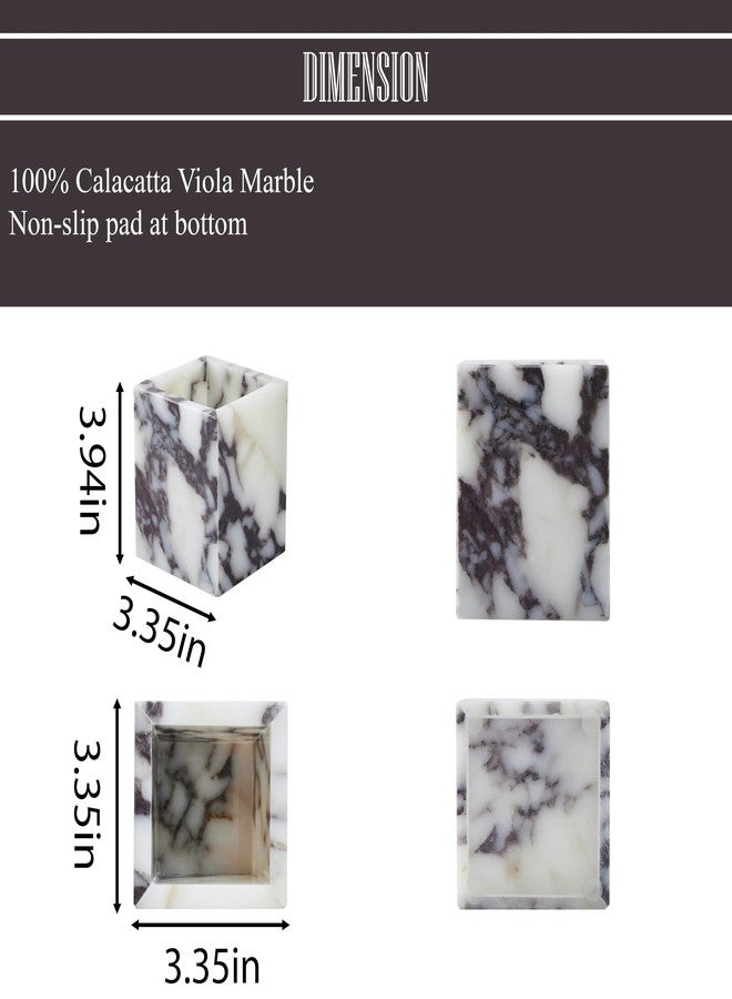 Denique Genuine Calacatta Viola Toothbrush Holders for Bathroom, Natural Marble Makeup Brush Holder, Countertop Organizer for Vanity, Dresser - Image 2