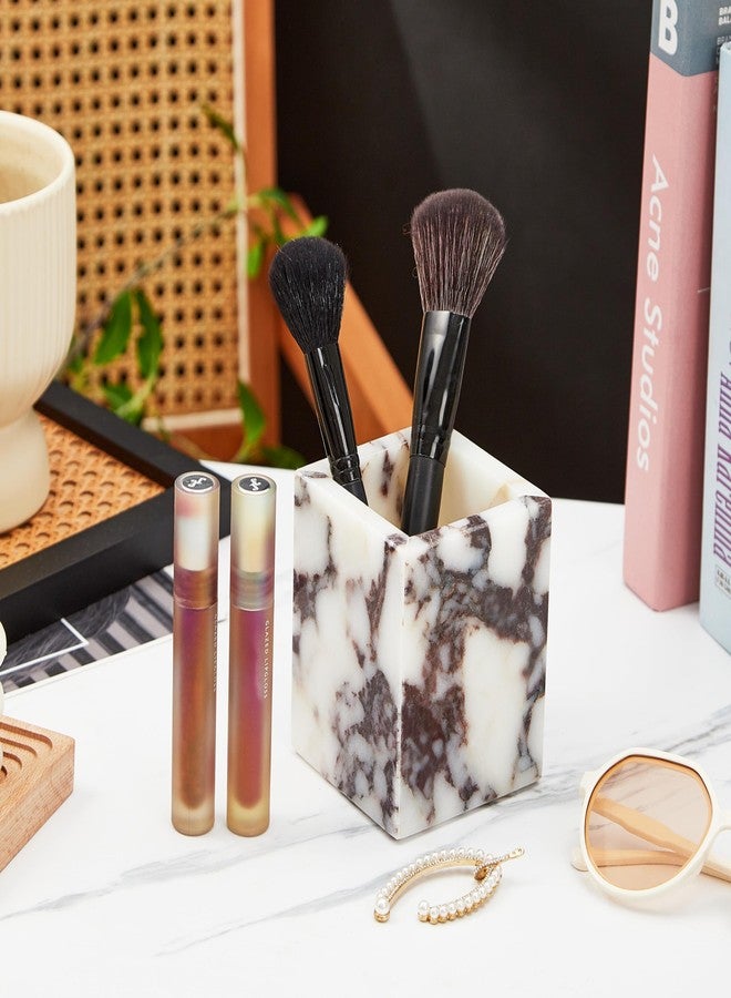 Denique Genuine Calacatta Viola Toothbrush Holders for Bathroom, Natural Marble Makeup Brush Holder, Countertop Organizer for Vanity, Dresser - Image 3