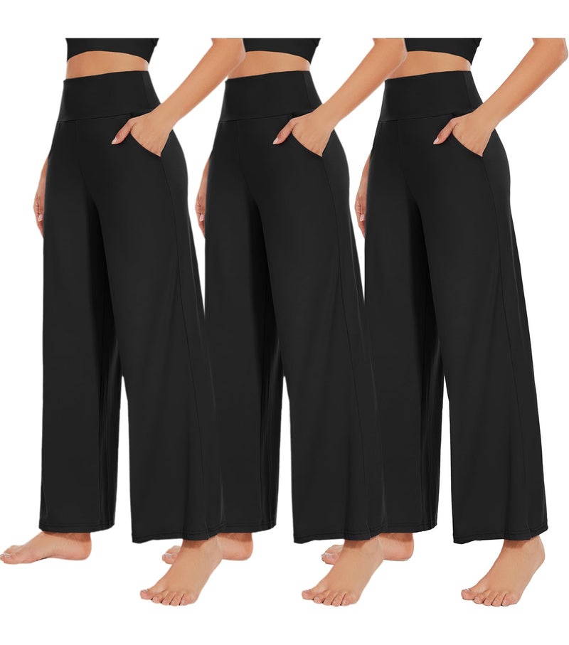 NEW YOUNG 3 Pack Women's Wide Leg Capri Pants with Pockets High Waist Loose Sweatpants Casual Lounge Yoga Workout Palazzo - Image 1