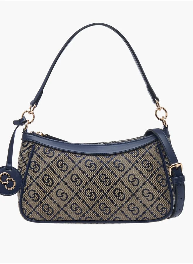 Celeste Women Jacquard Monogram Shoulder Bag with Zip Closure