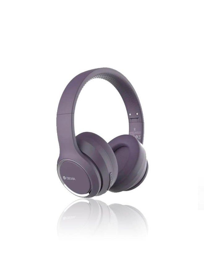 ديفيا سماعات رأس لاسلكية صوت عالي الدقة وقت تشغيل 24 ساعة،قابلة للطي،مريحة على الاذن مدى 10 امتار بنفسجي - Image 1