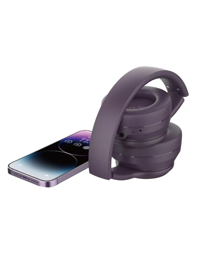 ديفيا سماعات رأس لاسلكية صوت عالي الدقة وقت تشغيل 24 ساعة،قابلة للطي،مريحة على الاذن مدى 10 امتار بنفسجي - Image 3