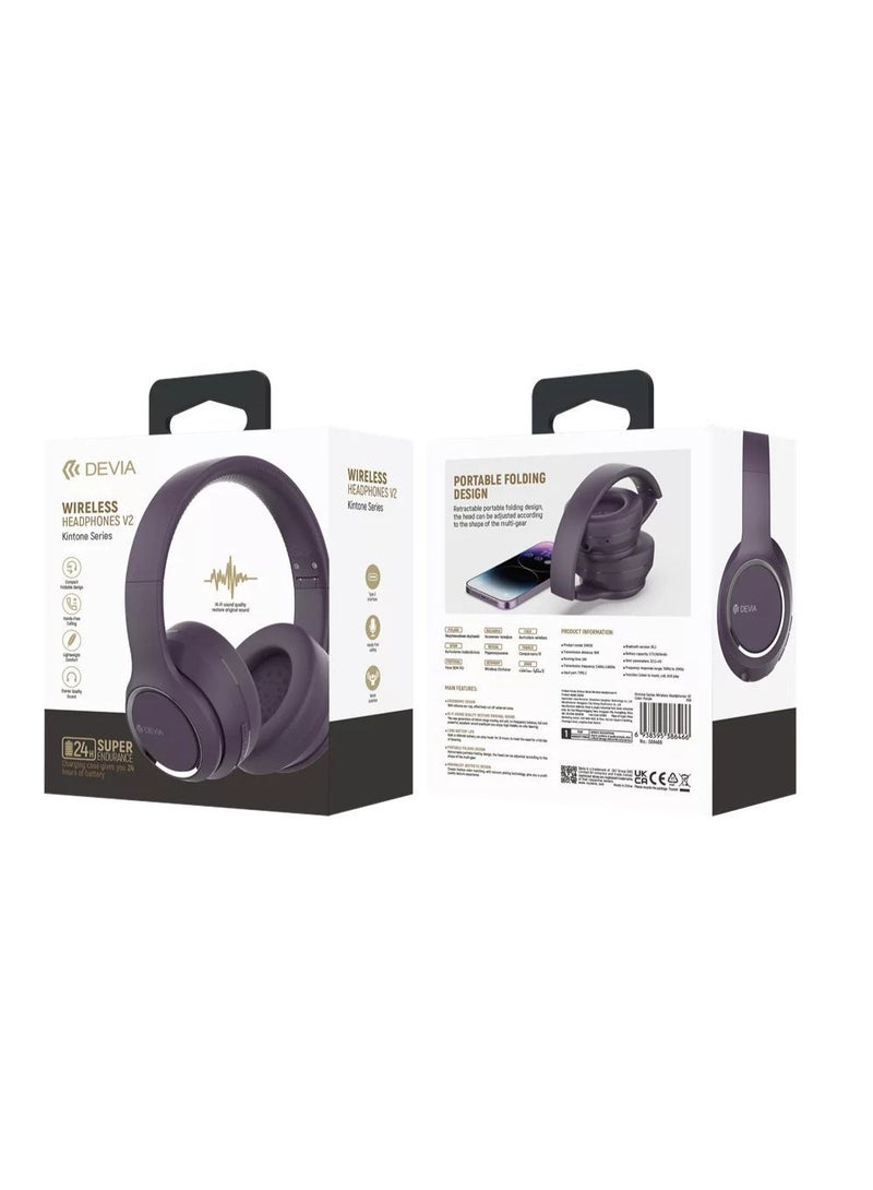 ديفيا سماعات رأس لاسلكية صوت عالي الدقة وقت تشغيل 24 ساعة،قابلة للطي،مريحة على الاذن مدى 10 امتار بنفسجي - Image 5