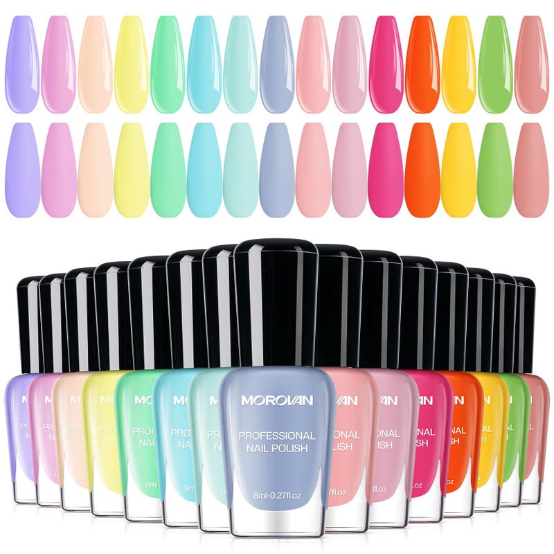 morovan Nail Polish Set Fingernail: Pastel Macaron Rainbow Nail Polish Kit Regular Neon Air Quick Dry Nail Polish Pack for Women Nail Art Design Gift Holiday Party 0.27oz - Image 1