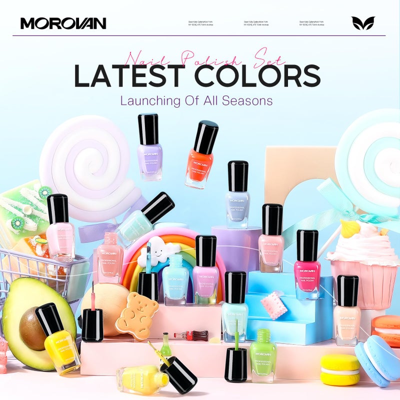 morovan Nail Polish Set Fingernail: Pastel Macaron Rainbow Nail Polish Kit Regular Neon Air Quick Dry Nail Polish Pack for Women Nail Art Design Gift Holiday Party 0.27oz - Image 2