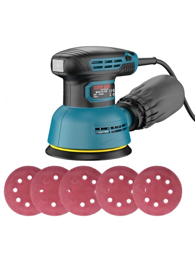 ZLH HITY 5-Inch Random Orbit Sander, 6 Variable Speeds 12000 RPM Orbital Sander, 3.0 Amp Electric Sander Machine with 5Pcs Sandpapers and Dust Collector for Woodworking Sanding Polishing - Image 1