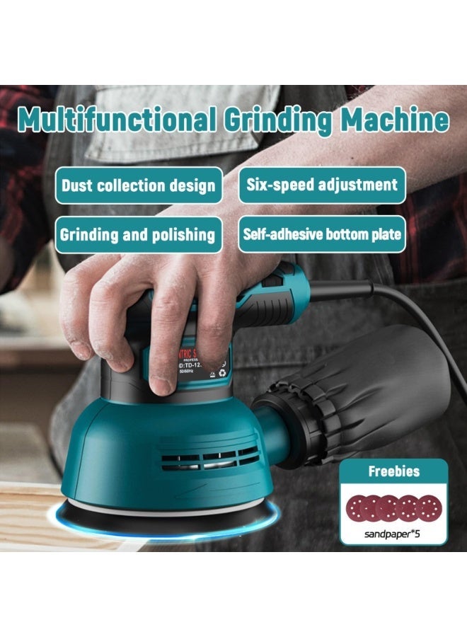 ZLH HITY 5-Inch Random Orbit Sander, 6 Variable Speeds 12000 RPM Orbital Sander, 3.0 Amp Electric Sander Machine with 5Pcs Sandpapers and Dust Collector for Woodworking Sanding Polishing - Image 2