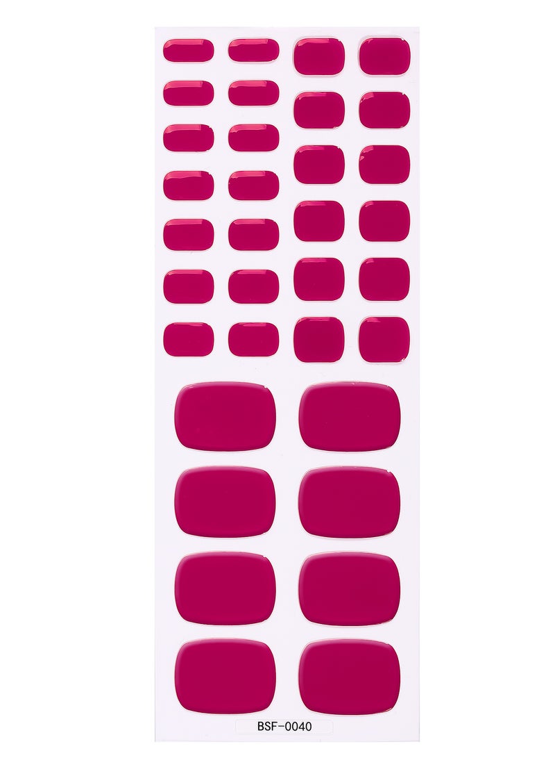 Solid Color No-Lamp Gel Toe Nail Wraps – 34 Strips for Pedicure – Includes File & Wooden Stick – UV-Free Easy DIY - Image 2