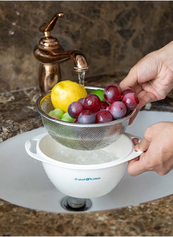 AL SANIDI - Stainless steel rice strainer, Rice, Vegetables and fruits strainer, White, Size 22 Cm - Image 1