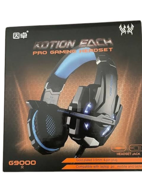 سماعة رأس G9000 بصوت محيطي 7.1 مع ميكروفون، للالعاب وسماعات الكمبيوتر وصوت جهوري ثقيل وتلسكوب وعزل الضوضاء، سلكية اضاءة LED