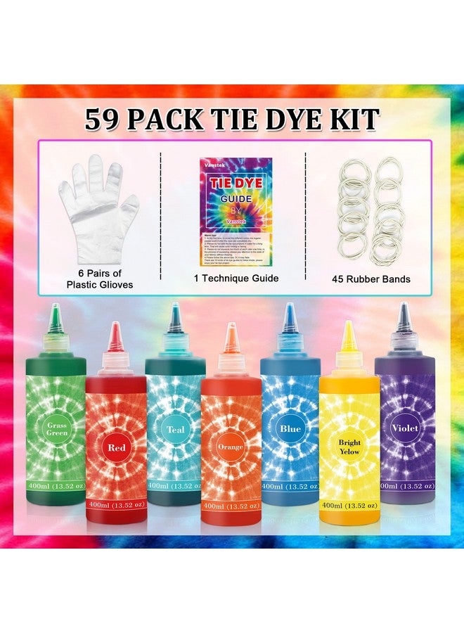 Vanstek 7 Colors Tie Dye Kit 13.52Oz Jumbosize Fabric Dye For Family Friends Groups Party Supplies 59 Pack Tie Dye Kit For Women Kids Men By Vanstek - Image 2