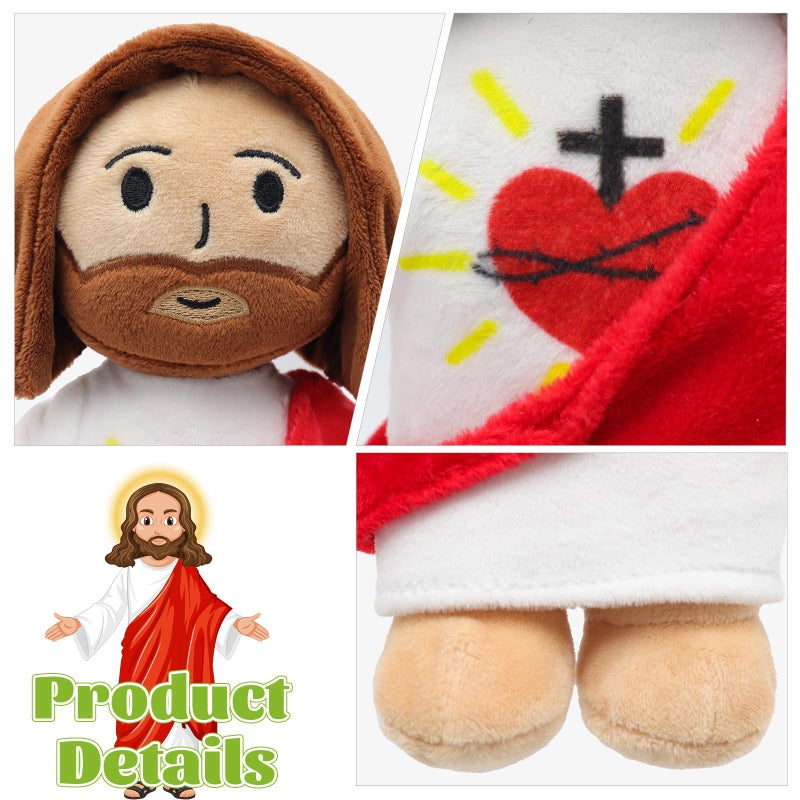 Yelakey 13" Jesus Plush Toy Heart of Jesus Plushie Savior Stuffed Doll for Church Sunday School Religious Easter Gift for Children Kids - Image 3