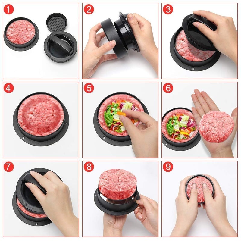 Sevia Hamburger Press Patty Maker 3 in 1 NonStick Burger Press Patty Maker Hamburger Patty Maker Burger Patty Maker Patty Press for Stuffed Burgers Sliders Beef Burger Black - Image 4