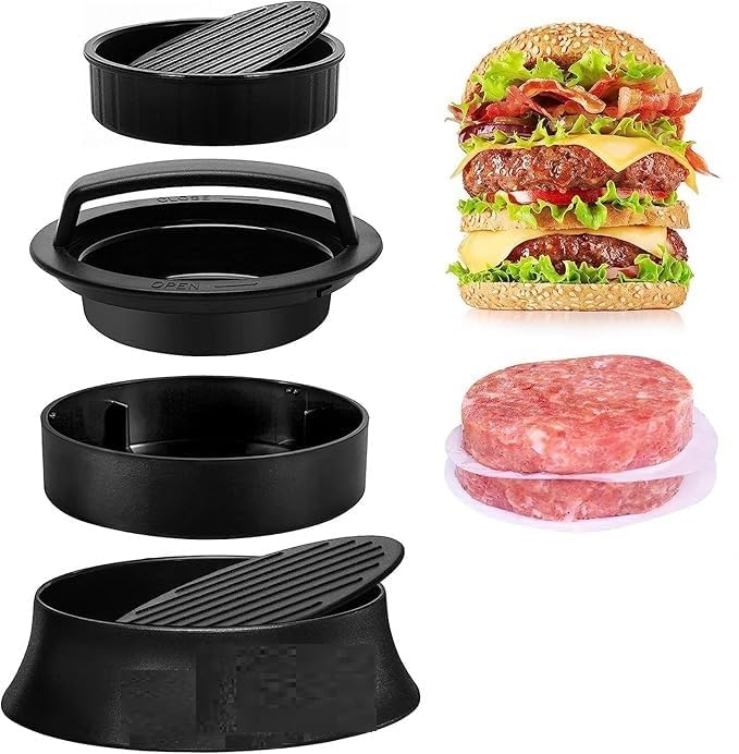 Sevia Hamburger Press Patty Maker 3 in 1 NonStick Burger Press Patty Maker Hamburger Patty Maker Burger Patty Maker Patty Press for Stuffed Burgers Sliders Beef Burger Black - Image 1