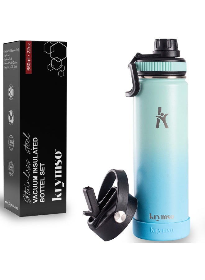 KRYMSO 650ml Stainless Steel Water Bottle, Sports Bottle with Straw, Double Wall Insulated Water Bottle, Thermos Flask, Water Bottle for kids, Gym - Image 1