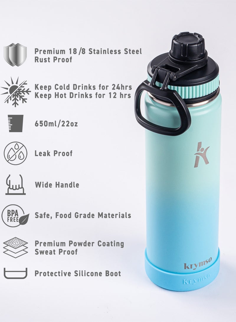 KRYMSO 650ml Stainless Steel Water Bottle, Sports Bottle with Straw, Double Wall Insulated Water Bottle, Thermos Flask, Water Bottle for kids, Gym - Image 2