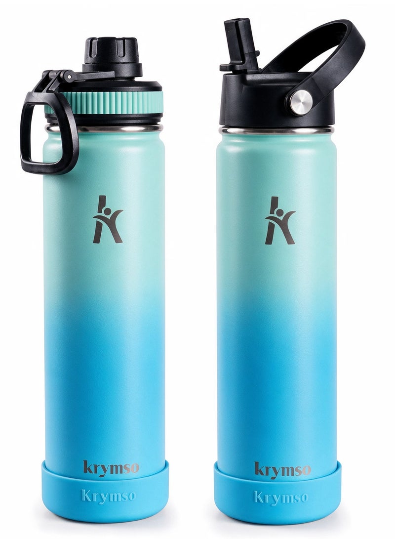 KRYMSO 650ml Stainless Steel Water Bottle, Sports Bottle with Straw, Double Wall Insulated Water Bottle, Thermos Flask, Water Bottle for kids, Gym - Image 1
