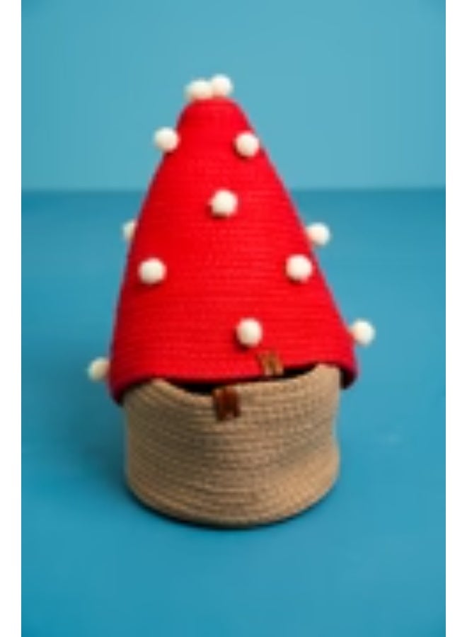 Home Pro Handmade Crochet Christmas Tree Storage Basket – Decorative Woven Holiday Bowl with Red Ornament Lid – Festive Xmas Home Decor & Seasonal Organizer - Image 1