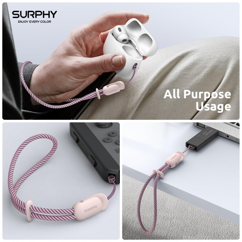 SURPHY 2 Pack Phone Lanyard for Cellphone Case, Phone Wrist Strap for Case, Cellphone Strap with 2-Color Braided, Charm Wrist Lanyard for Women and Men, Pink & Gray - Image 4
