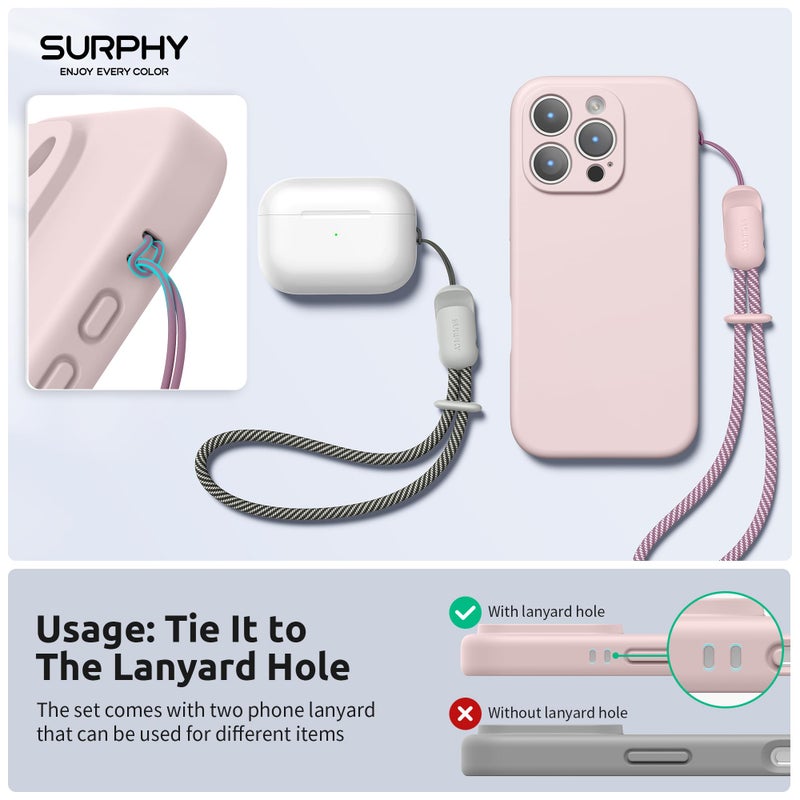 SURPHY 2 Pack Phone Lanyard for Cellphone Case, Phone Wrist Strap for Case, Cellphone Strap with 2-Color Braided, Charm Wrist Lanyard for Women and Men, Pink & Gray - Image 2