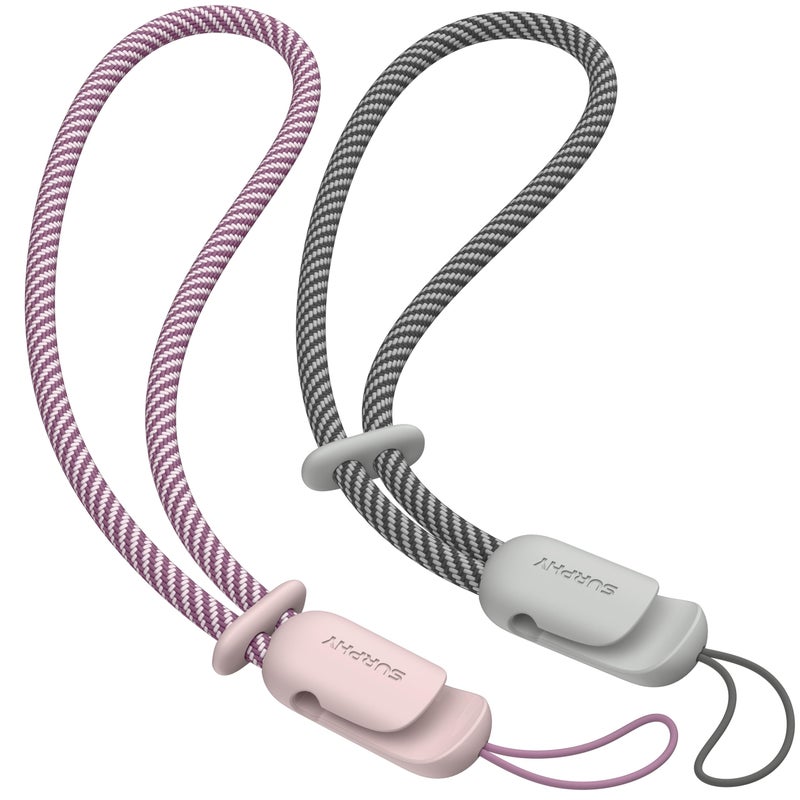 SURPHY 2 Pack Phone Lanyard for Cellphone Case, Phone Wrist Strap for Case, Cellphone Strap with 2-Color Braided, Charm Wrist Lanyard for Women and Men, Pink & Gray - Image 1
