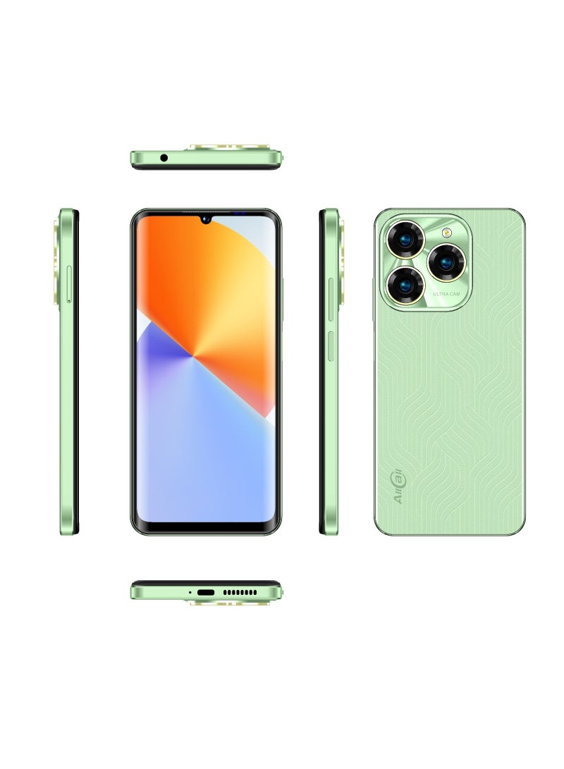 أول كول AllCall Magic 60، ذاكرة الوصول العشوائي: (4+8) 12 جيجابايت + ذاكرة القراءة فقط: 64 جيجابايت، شاشة 6.8 بوصة 720*1600 IPS HD+، بطارية 5160 مللي أمبير، لون أخضر ماتشا