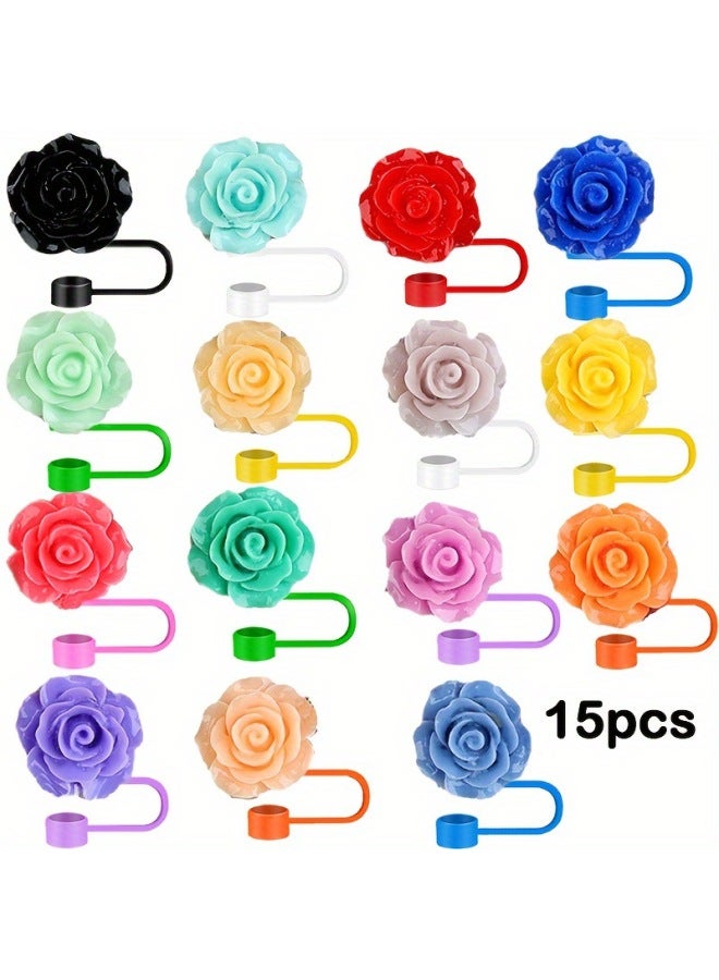 Cross-border Specially Designed For Colorful Resin Rose Silicone Straw Dust Cap DIY Glass Flower Straw Plug Amazon 