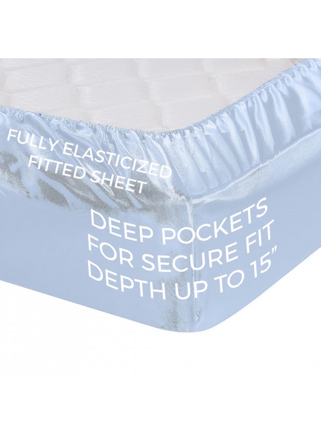 Pure Bedding Satin Sheets King [4-Piece, Teal] Hotel Luxury Silky Bed Sheets - Extra Soft 1800 Microfiber Sheet Set, Wrinkle, Fade, Stain Resistant - Deep Pocket Fitted Sheet, Flat Sheet, Pillow Cases - Image 3