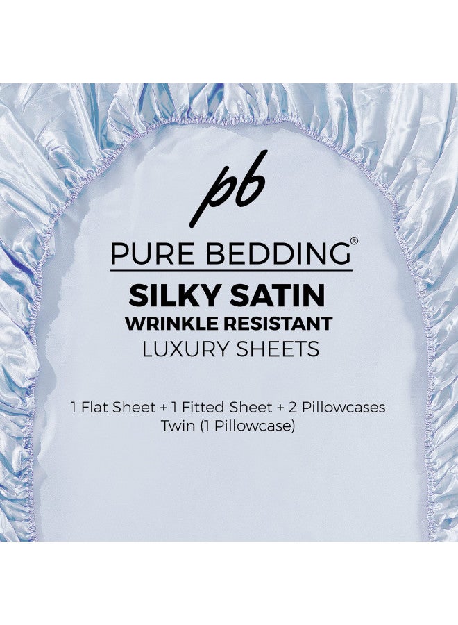 Pure Bedding Satin Sheets King [4-Piece, Teal] Hotel Luxury Silky Bed Sheets - Extra Soft 1800 Microfiber Sheet Set, Wrinkle, Fade, Stain Resistant - Deep Pocket Fitted Sheet, Flat Sheet, Pillow Cases - Image 4