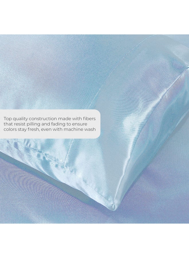Pure Bedding Satin Sheets King [4-Piece, Teal] Hotel Luxury Silky Bed Sheets - Extra Soft 1800 Microfiber Sheet Set, Wrinkle, Fade, Stain Resistant - Deep Pocket Fitted Sheet, Flat Sheet, Pillow Cases - Image 2