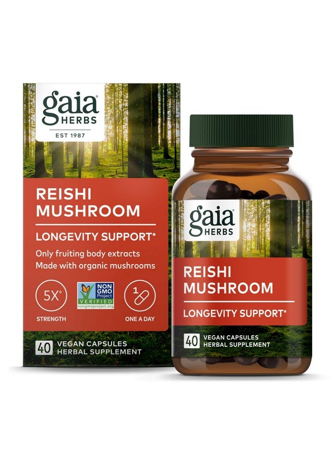 Gaia Herbs Reishi Mushroom Helps Maintain A Healthy Immune System & Supports Heart Health Adaptogen Herbal Supplement For Longevity Support 40 Vegan Liquid Phytocapsules (40Day Supply)  - Image 1