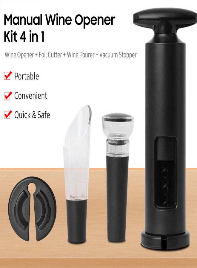 Manual Wine Opener Kit 4 in 1 Contains Foil Cutter Wine Pourer Vacuum Stopper Portable Wine Opener Wine Bottle Corkscrew for Home Party Bar Restaurant - Image 2