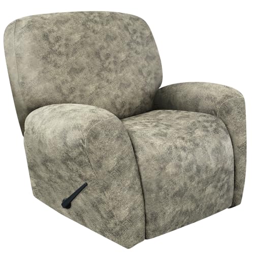 ANARACHON Recliner Chair Covers Leather Look 4 Pieces Recliner Covers Non Slip Soft Slipcovers for Large Recliners Furniture Protector Washable for Pets 1 Seater 03 Beige - Image 1