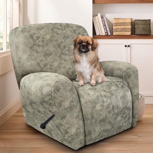 ANARACHON Recliner Chair Covers Leather Look 4 Pieces Recliner Covers Non Slip Soft Slipcovers for Large Recliners Furniture Protector Washable for Pets 1 Seater 03 Beige - Image 3
