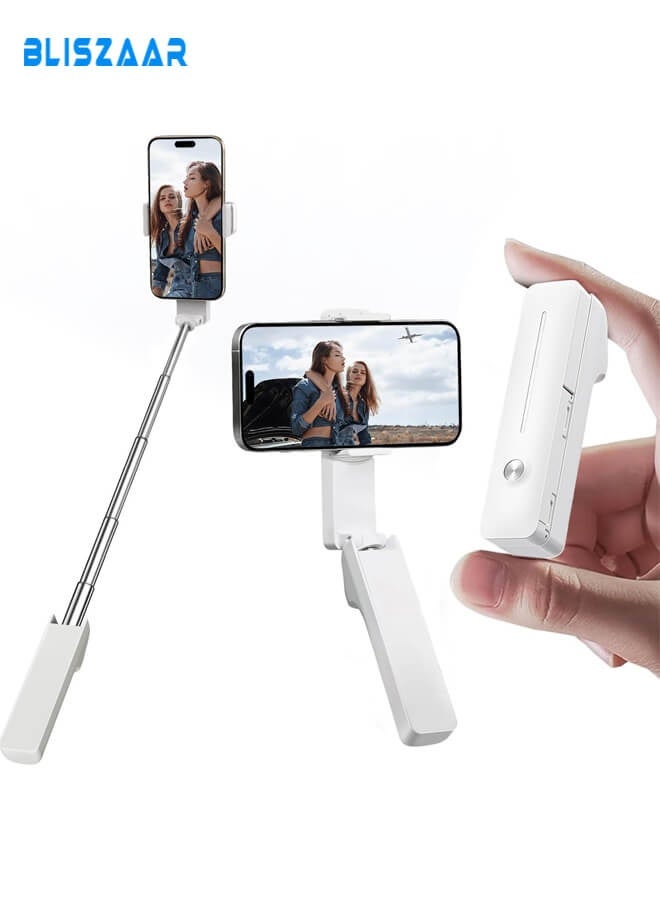 Bliszaar Extendable Mini Selfie Stick for iPhone, Pocket Size Portable Selfie Stick with Remote, Compact Phone Selfie Sticks with Phone Holder for Content Creation/Vlog/Video Record/Live Stream (White)  - Image 1