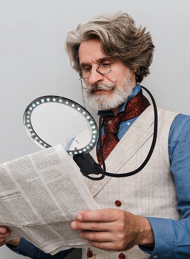 سولاكان SOLERCONM, عدسة مكبرة بدون يدين مع تكبير 5X و24 ضوء LED – عدسة كبيرة تُعلّق على الرقبة للقراءة والخياطة والحرف – تصميم متعدد الوظائف 3 في 1 لكبار السن - Image 2