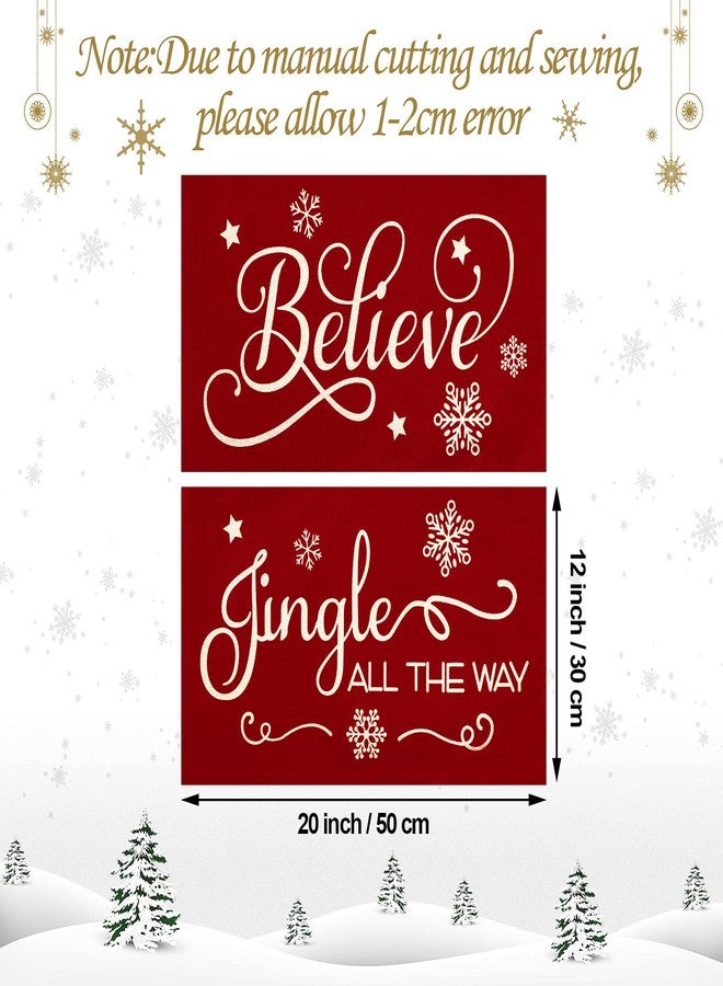 Tegeme 2 Pieces Christmas Pillow Covers 20 x 12 Inch Throw Pillow Covers Xmas Believe Pillow Cases Red Cushion Cover Rectangle Linen Pillowcases for Home Bedroom Christmas Decorations - Image 2