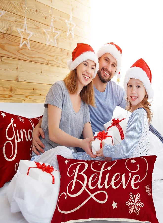 Tegeme 2 Pieces Christmas Pillow Covers 20 x 12 Inch Throw Pillow Covers Xmas Believe Pillow Cases Red Cushion Cover Rectangle Linen Pillowcases for Home Bedroom Christmas Decorations - Image 5