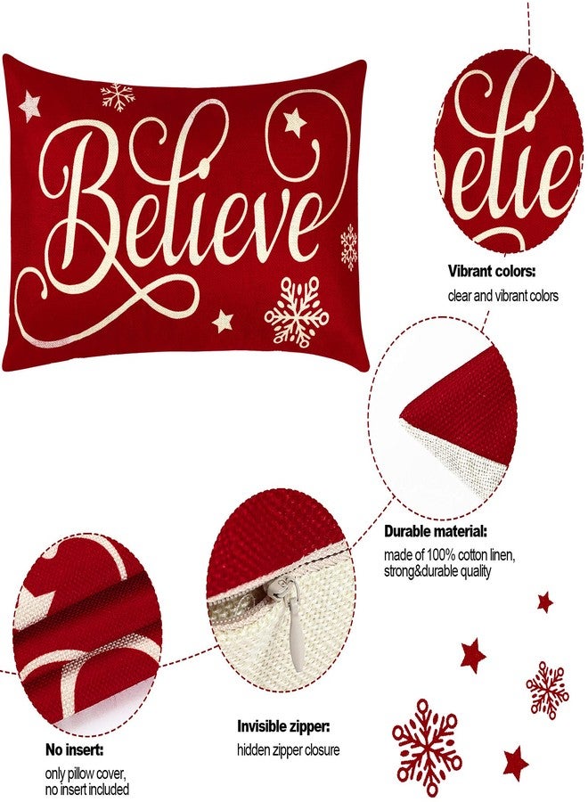 Tegeme 2 Pieces Christmas Pillow Covers 20 x 12 Inch Throw Pillow Covers Xmas Believe Pillow Cases Red Cushion Cover Rectangle Linen Pillowcases for Home Bedroom Christmas Decorations - Image 3