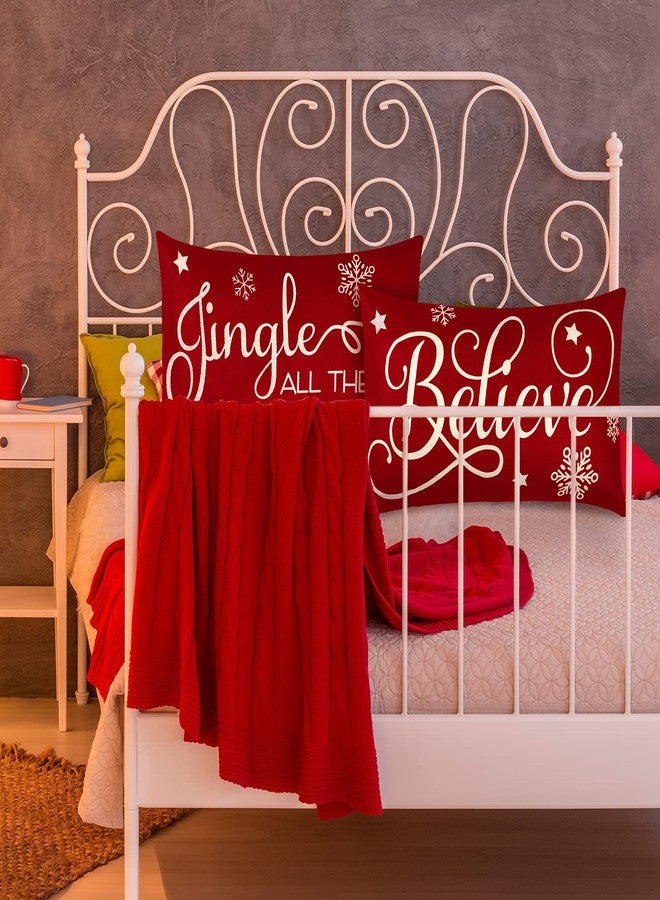 Tegeme 2 Pieces Christmas Pillow Covers 20 x 12 Inch Throw Pillow Covers Xmas Believe Pillow Cases Red Cushion Cover Rectangle Linen Pillowcases for Home Bedroom Christmas Decorations - Image 4