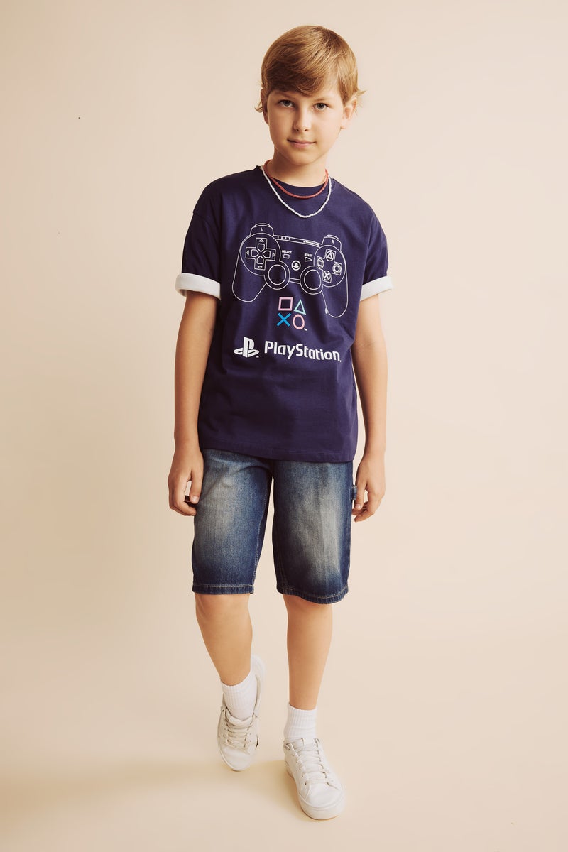 DeFacto Blue Boy Boy PlayStation Oversize T-Shirt Casual - Image 2
