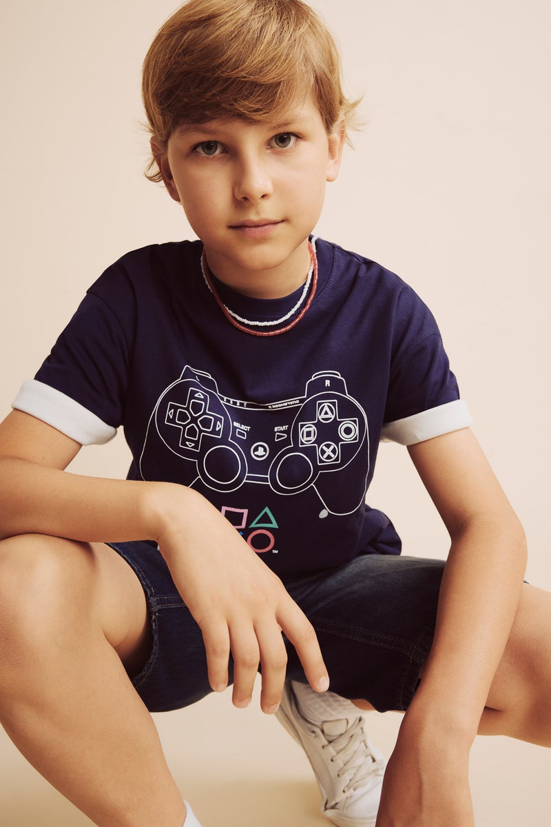 DeFacto Blue Boy Boy PlayStation Oversize T-Shirt Casual - Image 1