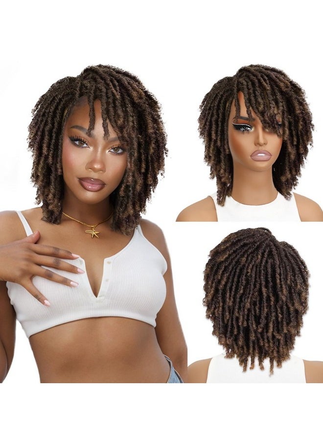 هان باروكة شعر مستعار قصير من HANNE Dreadlock، للنساء والرجال ذوي البشرة السمراء، باروكة شعر مستعار صناعي مجعد أفريقي، باروكة شعر كروشيه مضفرة (1B/30#)  - Image 1