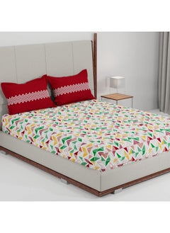 Trident Trident Bedsheet Set - Urban Comfort Collection, 100% Cotton Bedsheet for Double Bed (1 Queen Size Bedsheet with 2 Pillow Covers) Superior Softness, 144 Thread Count - Trippy Triangles Red  - Image 2