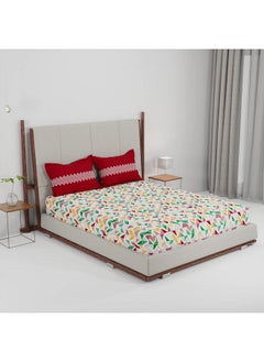 Trident Trident Bedsheet Set - Urban Comfort Collection, 100% Cotton Bedsheet for Double Bed (1 Queen Size Bedsheet with 2 Pillow Covers) Superior Softness, 144 Thread Count - Trippy Triangles Red  - Image 4