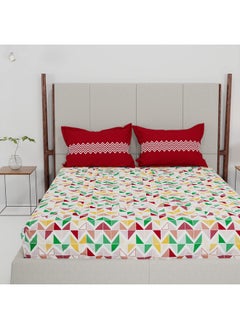 Trident Trident Bedsheet Set - Urban Comfort Collection, 100% Cotton Bedsheet for Double Bed (1 Queen Size Bedsheet with 2 Pillow Covers) Superior Softness, 144 Thread Count - Trippy Triangles Red  - Image 1