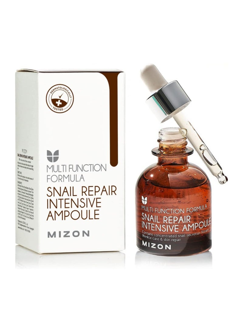 MIZON SNAIL REPAIR INTENSIVE AMPOULE 30ml Korean Skincare Repair serum with 80 percent snail mucin extract Intensive anti aging treatment Hydration Radiance and Rejuvenation - Image 1