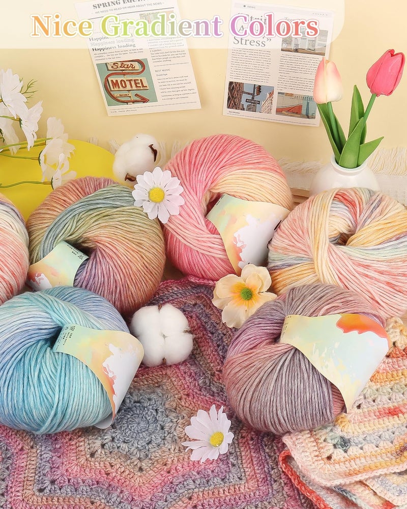 Coopay Yarn for Crocheting Knitting, Gradient Cake Yarns, 2 Ã— 3.53oz - 240yds - 50% Cotton 50% Acrylic Ombre Yarns, Crochet Yarn for Blankets, Shawls, Scarves (109 Flower Season) - Image 3